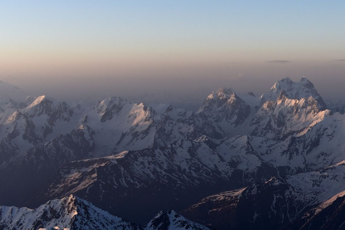 04B Mounts Ullukara, Kavkaza, Bzhedukh, Chatyntau, North And South Ushba, Shkhelda At Sunrise From Mount Elbrus Climb